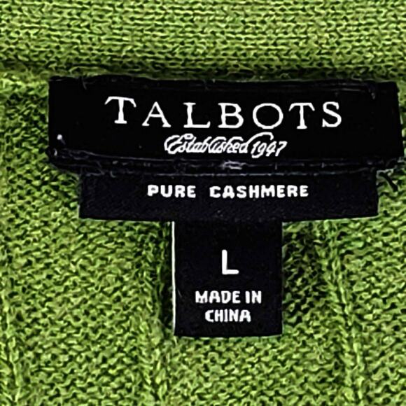 Talbots Cardigan Sweater Size Large L Green Cable Knit Cashmere Pockets - Picture 7 of 9